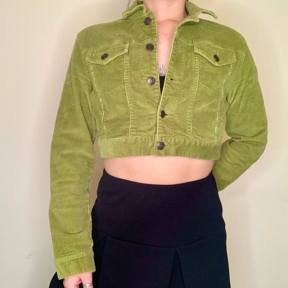 Authentic Vintage Y2K Green Corduroy Cropped Jacket - Picture 5 of 10